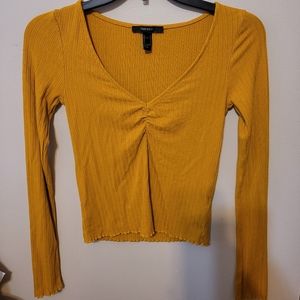Mustard yellow long sleeve cropped v-neck
